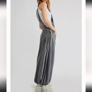 Free People Gray Washed Cotton Overalls Jumpsuit